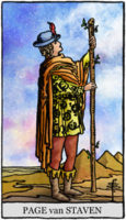 tarotkaart schildknaap staven