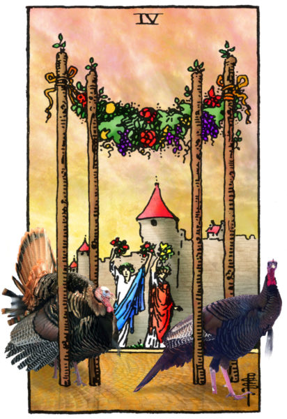 Tarotkaart Staven 4 voor Thanksgiving