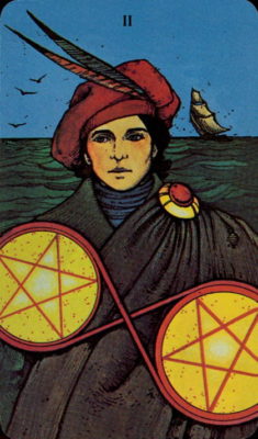 tarot dagkaart morgan greer pentakels twee